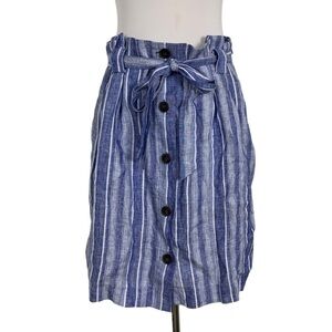 H&M Linen Striped Skirt Size 14 Paper Bag Waist Pockets Chambray